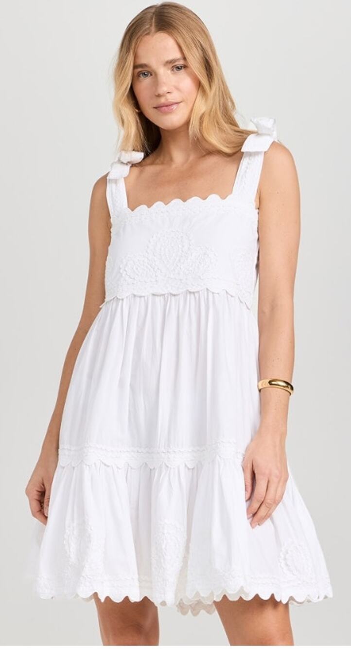Juliet Dunn Poplin Tie Shoulder Sundress Womans 2 US 6/8 Embroidered Applique